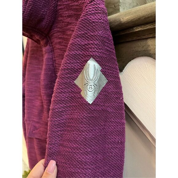 Spyder Mens Knit Front Pocket Heavy Fleece Lined ￼ Pull Over in Raisin sz M EUC - Picture 3 of 8